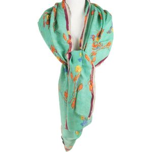 Linnen-zijdeblend sjaal met rozentakken print