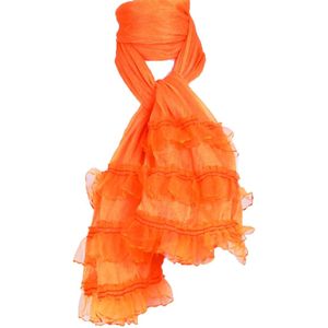 Oranje tricot sjaal met voile ruches
