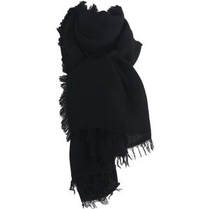 Alpaca-blend sjaal met franjes rondom in zwart