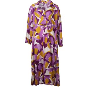 Maxi-jurk met grafische print in okergeel en paars