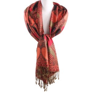 Oranje pashmina sjaal met geweven paisley patroon