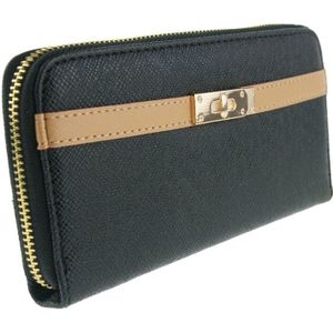 Zwarte zip around boFF portemonnee met roze sierstripje en goudkleurige details