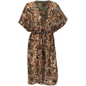 Katoenen kaftan met ornament print beige en bruin