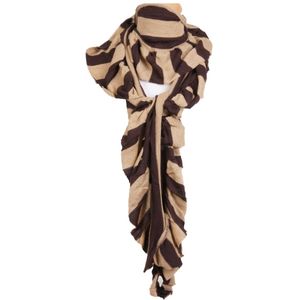 Bruin/ beige gestreepte tricot sjaal