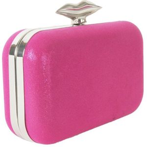 Roze metallic box clutch met lippen-sluiting