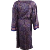 Lange kobaltblauwe zijde-blend kimono met paisley print in roze