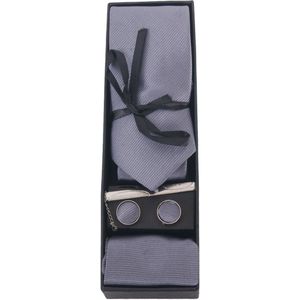 Cadeau-set van stropdas, pochet en manchetknopen in grijs