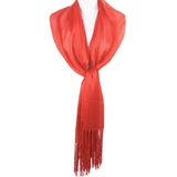 Helder rode zijden sjaal/stola met franjes