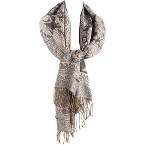 Pashmina sjaal in lichtgrijs met lurex geweven paisley