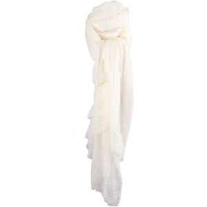 Ivoorkleurige sjaal met rafel franjes