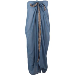 Denimblauwe crêpe voile pareo met goudkleurige