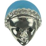 ring met gezicht strassrand en turquoise emaille