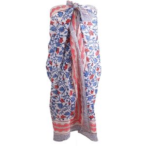 Katoenen sarong met floral print in blauw en roze