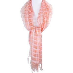 Licht zalm roze organza sjaal met goudkleurig lurex