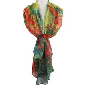 Zijde-blend sjaal met afbeelding '' De rode wijngaard''