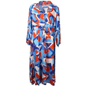 Maxi-jurk met grafische print in blauw en oranje