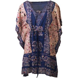 Korte kaftan met mixed design en V-hals