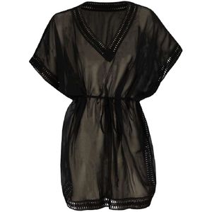 Korte voile kaftan in zwart met V-hals