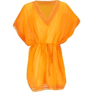 Korte voile kaftan in warmgeel met V-hals