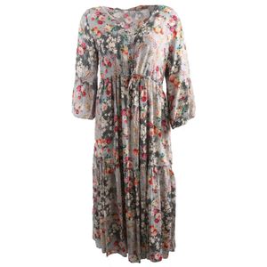 Grijze jurk met bloemen- en paisley print