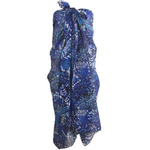 Blauwe sarong met tropische bladeren print