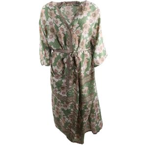 Lange kimono in groen met bloemenprint