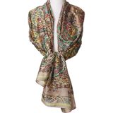 Zijde-blend sjaal in taupe met paisley print