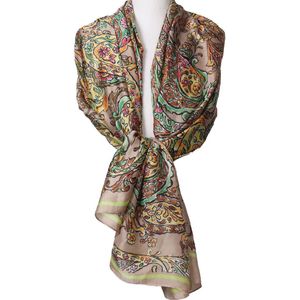 Zijde-blend sjaal in taupe met paisley print