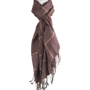 Rode pashmina sjaal met zwart en beige ruit