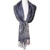 Pashmina sjaal in donker-jeans met floral patroon