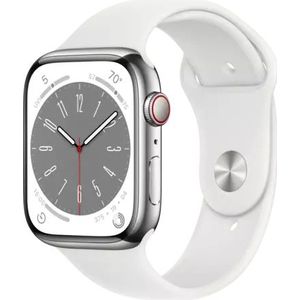 Watch Series 8 LTE - 45mm Silver Stainless Steel/White Sport Band