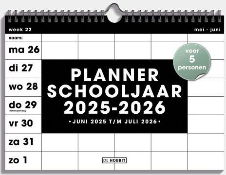 Spiraal Familieplanner 2025 - 2026 Zwart - Ruimte voor Vijf Gezinsleden