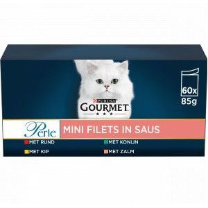 Gourmet Perle Mini Filets in saus met rund, kip, konijn, zalm natvoer kat (60x85 g)