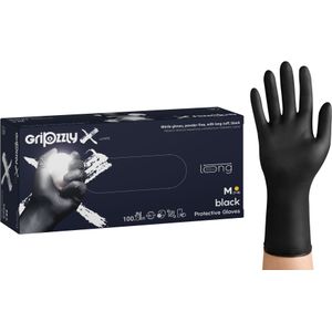 Nitril wegwerphandschoenen - extra grip en lang - zwart - maat m - doos/100 stuks