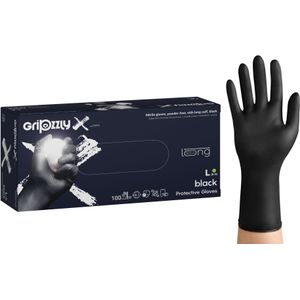 Nitril wegwerphandschoenen - extra grip en lang - Zwart - maat L - doos/100 stuks
