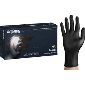 Nitril wegwerphandschoenen - extra grip - zwart - maat M - doos/50 stuks