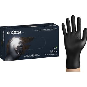 Nitril wegwerphandschoenen - extra grip - zwart - maat L - doos/50 stuks