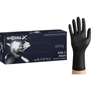 Nitril wegwerphandschoenen - extra grip en lang - zwart - maat xxl - doos/100 stuks