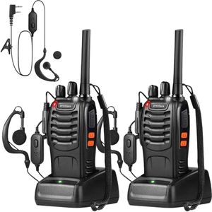 Prestara - Portofoon 2 Stuks - Walkie Talkie - 5 km Bereik - PMR 446 Mhz - Met LED Zaklamp - Zwart