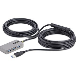 StarTech.com USB Extender Hub, 10m USB 3.0 Extension Cable with 4-Port USB Hub, ActiveBus Powered USB Repeater Cable, Optional 20W Power Supply