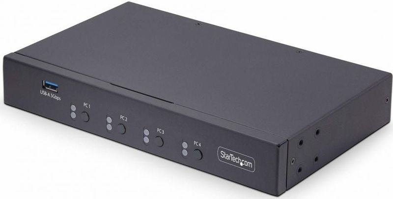 StarTech.com 4-Port KM Switch with Mouse Roaming, USB Switch for KeyboardMouse, 3.5mm and USB Audio, Peripheral Sharing for 4 Computers, USB 3.0