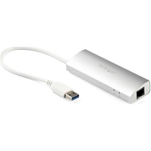 StarTech.com 3-Poorts draagbare USB 3.0 hub met Gigabit Ethernet - Aluminium USB hub met Gigabit netwerkadapter
