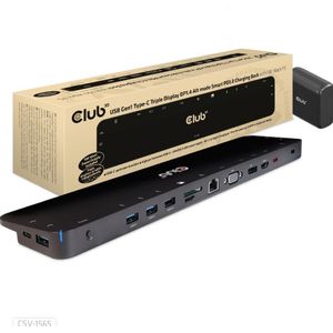 CLUB 3D USB Gen1 Type-C Triple Display DP1.4 Alt mode Smart PD3.0 Charging Dock met 100 Watt Power Supply - Dockingstation