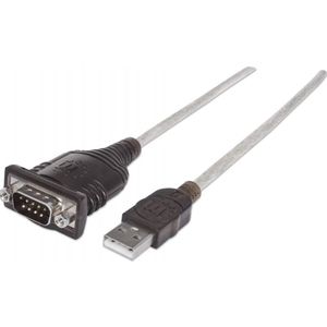 Manhattan 205153 seriële kabel Zwart, Transparant 0,45 m USB A Serial/COM/RS232/DB9