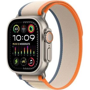 Apple Watch Ultra 2 GPS + Cellular 49mm Titanium Case met Oranje/Beige Trail Loop (S/M)