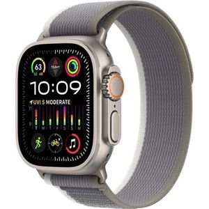 Apple Watch Ultra 2 GPS + Cellular 49mm Titanium Case met Groen/Grijs Trail Loop (M/L)