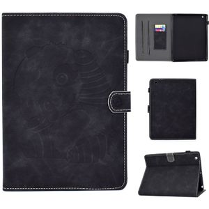 Embossing Sewing Thread Horizontal Painted Flat Leather Case with Sleep Function & Pen Cover & Anti Skid Strip & Card Slot & Holder(Black)