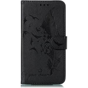 Voor Google Pixel 5 Feather Pattern Litchi Texture Horizontale Flip Lederen Case met Wallet & Holder & Card Slots(Zwart)