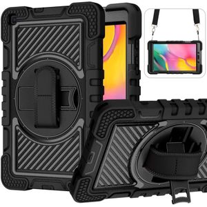 For Samsung Galaxy Tab A 8.0 2019 T290 360 Degree Rotation Contrast Color Shockproof Silicone + PC Case with Holder & Hand Grip Strap & Shoulder Strap(Black)