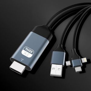P8J Aluminium 3 in 1 8 PIN + Micro USB + USB-C / Type-C naar HDTV-kabel  kabellengte: 2m